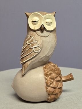 Brown Owl on Acorn Figurine